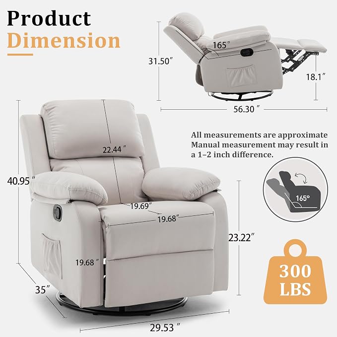 Korser Recliner Chair, 360 Swivel Rocker Chair - Image 2