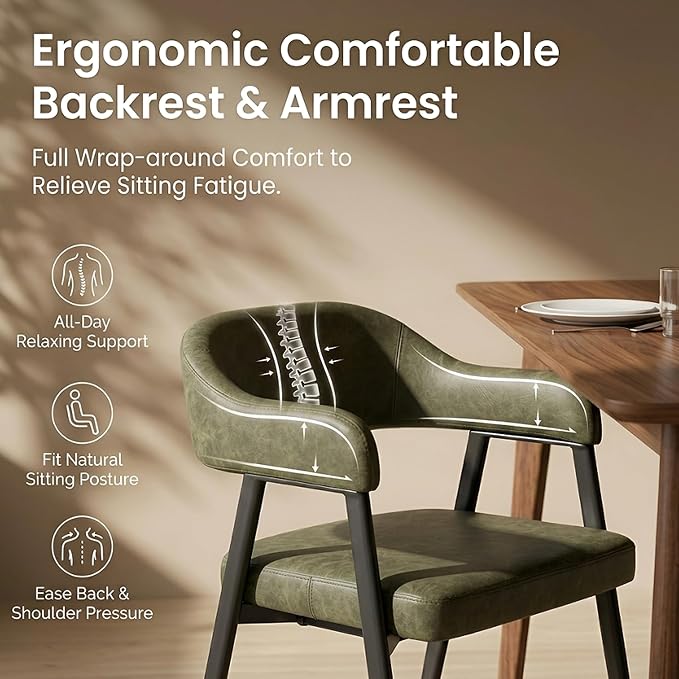 HNY Modern Dining Room Arm Chairs Set of 2, Open-Back Kitchen Side Chairs - Image 4
