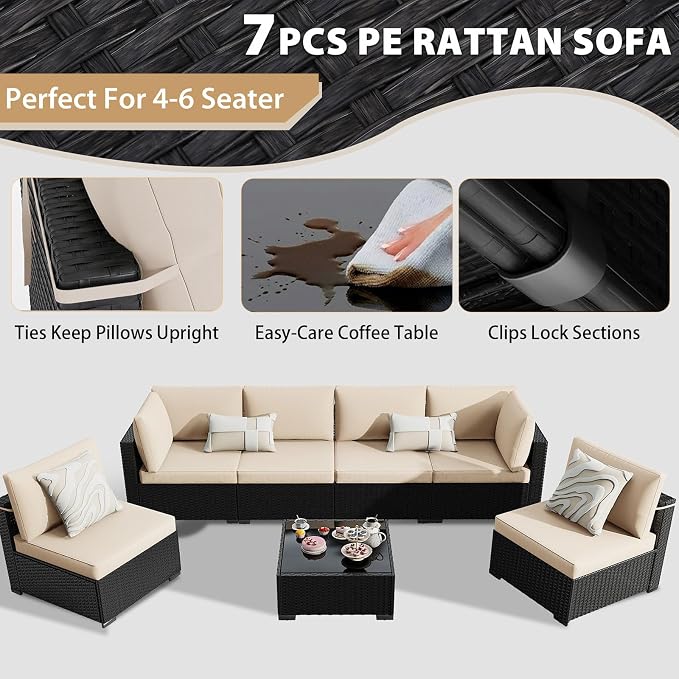 KIGOTY 7-Piece Patio Furniture Set, All-Weather PE Rattan Outdoor Sectional Sofa - Image 5