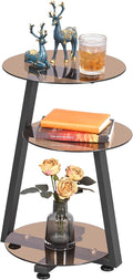 BEWISHOME Round End Table Tempered Glass Side Table by BEWISHOME