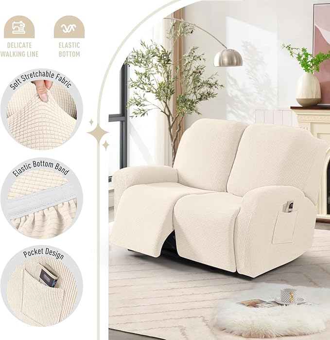 TAOCOCO Recliner Loveseat Slipcover, 6 Pieces Dual Recliner Sofa Covers - Image 3