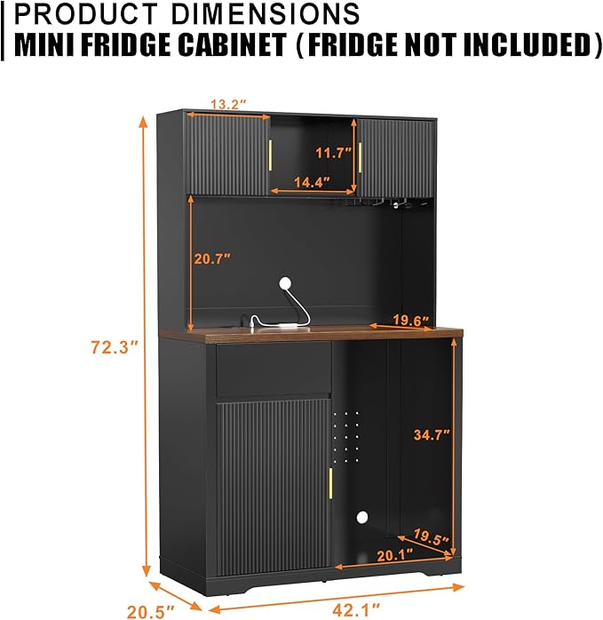 GDLF 72" Tall Bar Cabinet with Fridge Space, Fluted Coffee Liquor Hutch Cabinet - Image 2
