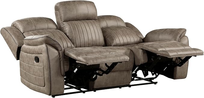 Lexicon 83.5" W Manual Double Reclining Sofa, Polished Microfiber Recliner Sofa - Image 7