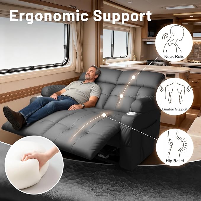 Reclining Loveseat with Pebble Texture Fabric, Loveseat Recliner with USB/Type - Image 6