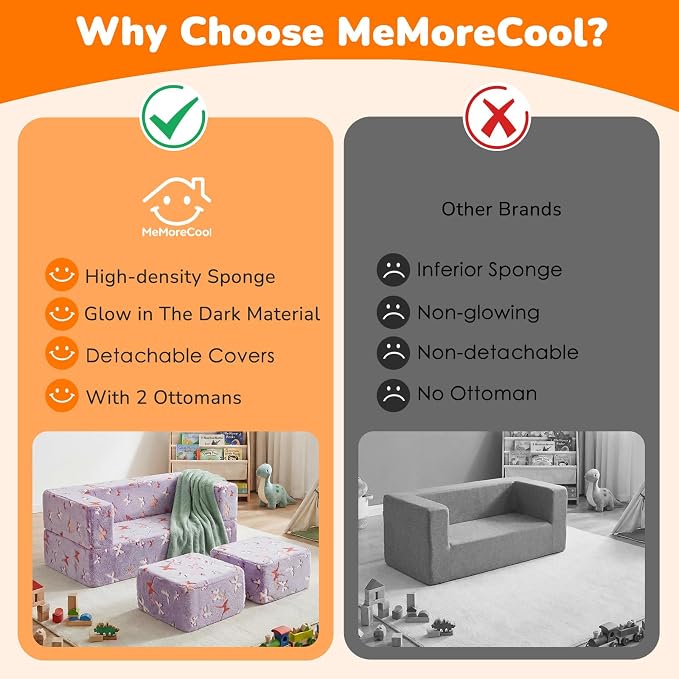 MeMoreCool Kids Modular Couch – Glow-in-the-Dark Butterfly Foam Sofa Bed - Image 8