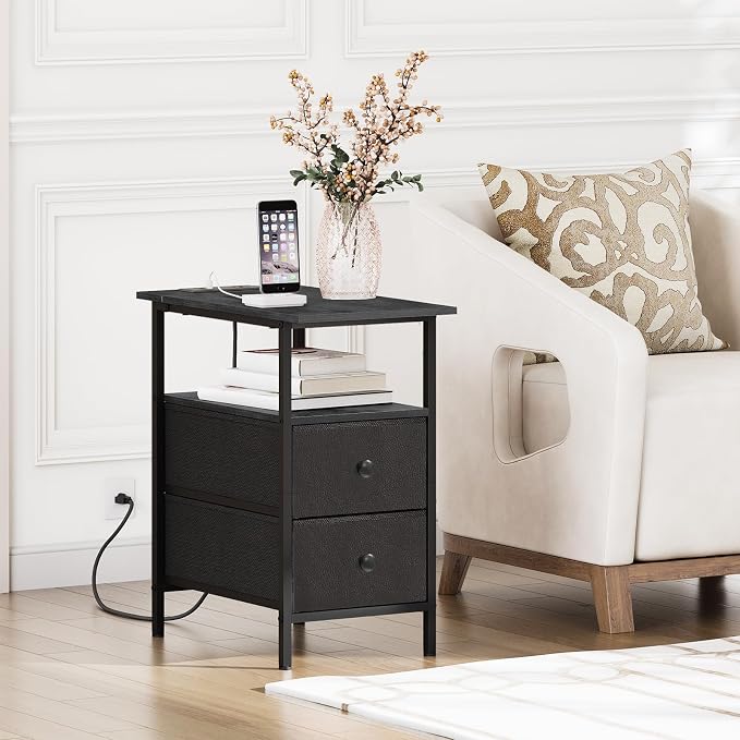 HOOBRO End Table with Charging Station, Narrow Side Table, Nightstand with 2 - Image 4