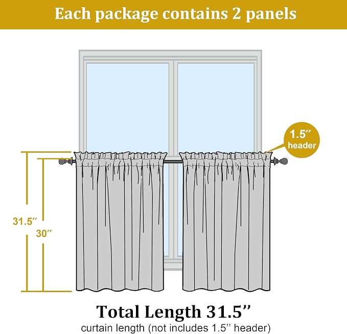 OWENIE Short Aqua Sheer Curtains 30 Inch Length 2 Panels Set, Kitchen Curtains - Image 2