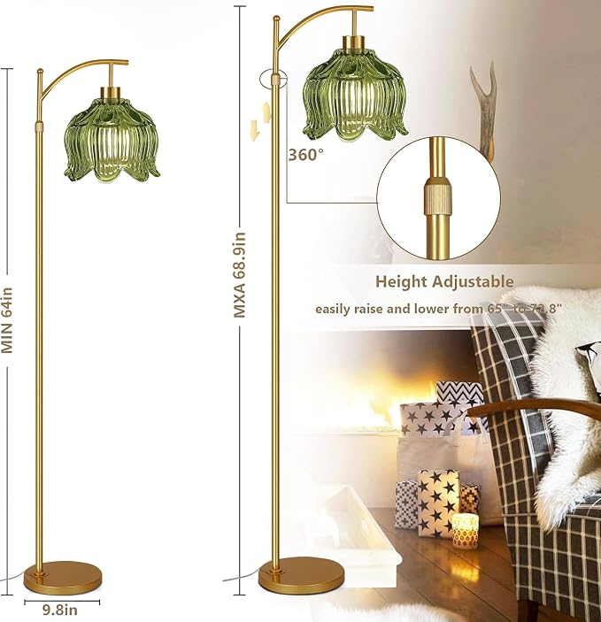 QIYIZM Glass Floor Lamp for Living Room, Mid Century Modern Brass Tall Lamp - Image 7