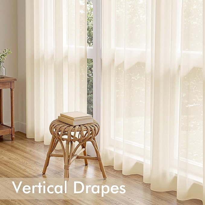 MIULEE Butter Cream Sheer Curtains 63 Inches Long, 4 Panels Set, Rod Pocket - Image 6