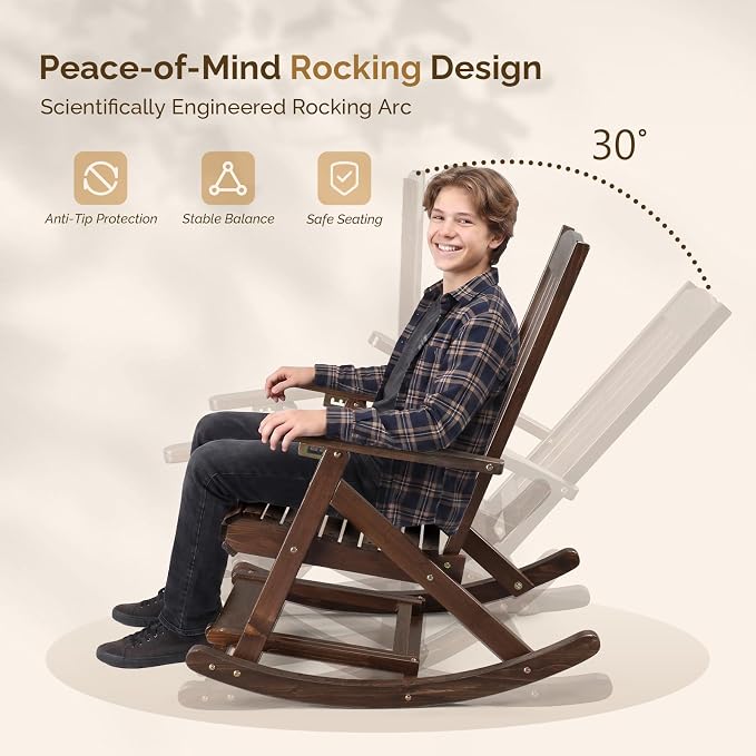 VINGLI Wooden Porch Rocking Chair, Heavy Duty Outdoor Rocking Chair - Image 3