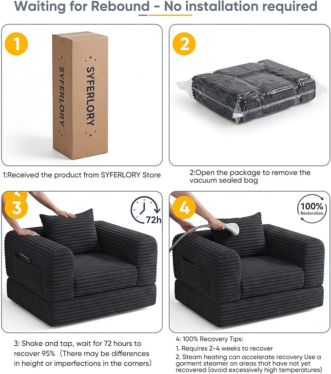 SYFERLORY Versatile 2 in1 Armchair Accent Chair Couch Convertible Boneless - Image 7