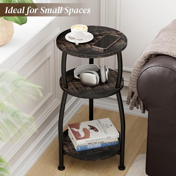 Small Round Side Table, 3-Tier End Table - Image 4