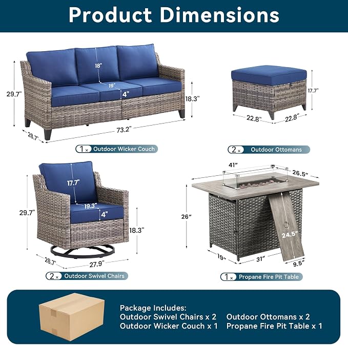 Patio Furniture Set with 42.5" Fire Pit Table-6 Pieces All Weather Wicker - Image 8
