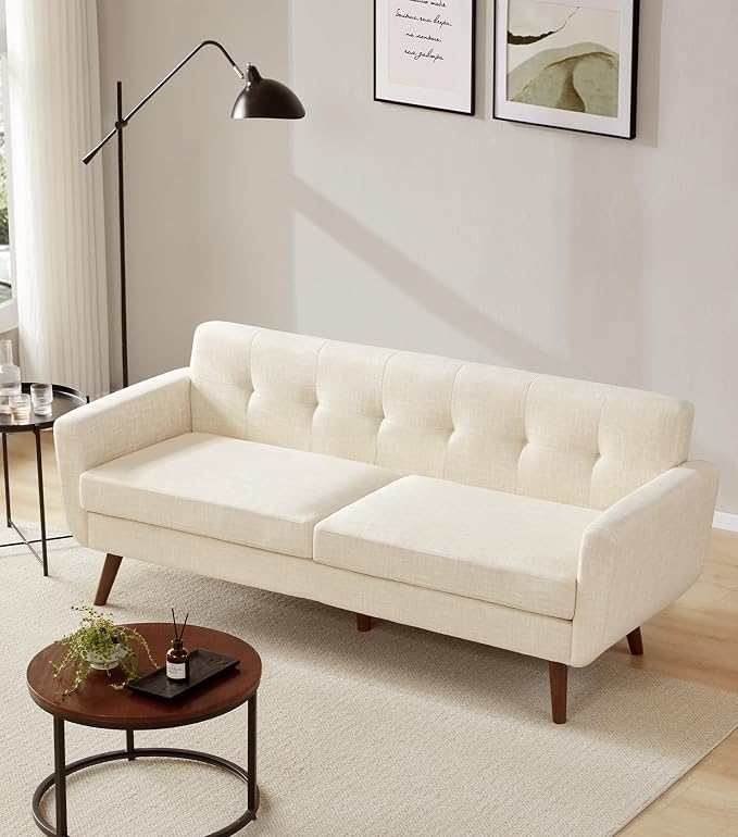 Tbfit 77.2" W Linen Sofa Couch, Mid Century Modern Decor Loveseat Couches - Image 5