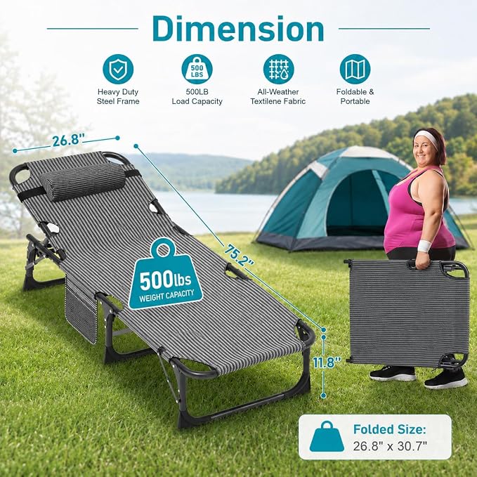 ABORON 2PK Heavy Duty Tanning Chair, 5-Gear Outdoor Folding Chaise Lounge Chair - Image 6