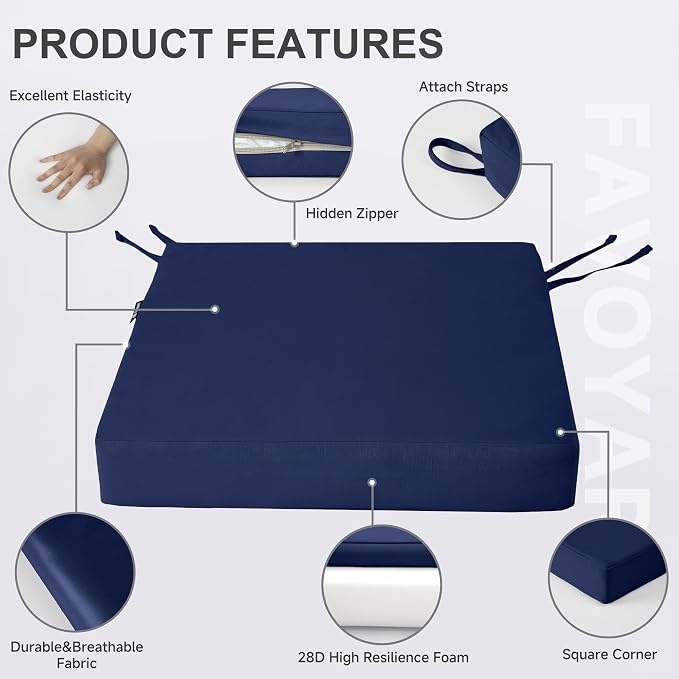 Favoyard Patio Chair Cushions 18.5 x 16 x 3 Inch Waterproof Outdoor Seat - Image 6