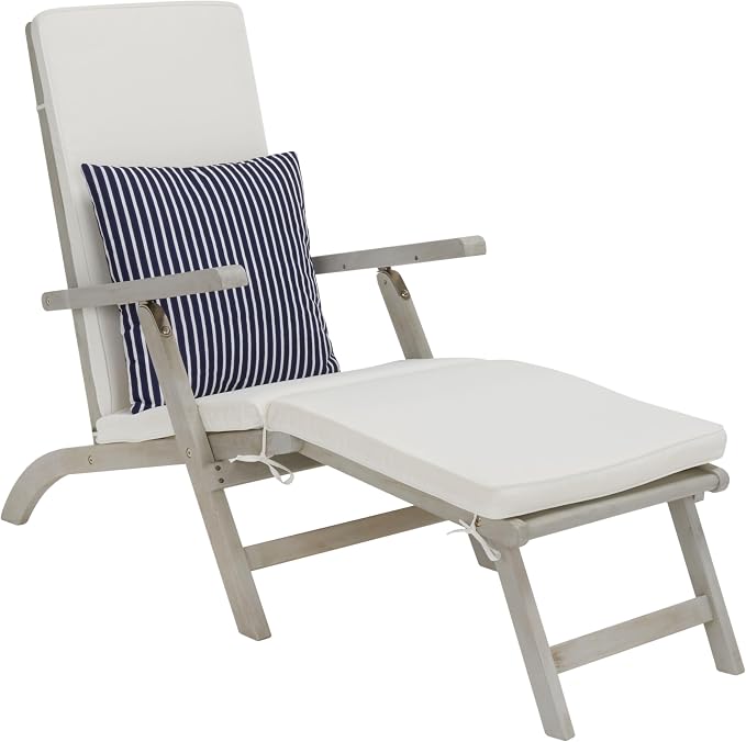 SAFAVIEH Outdoor Collection Palmdale Grey Solid Wood/Beige Cushion - Image 11