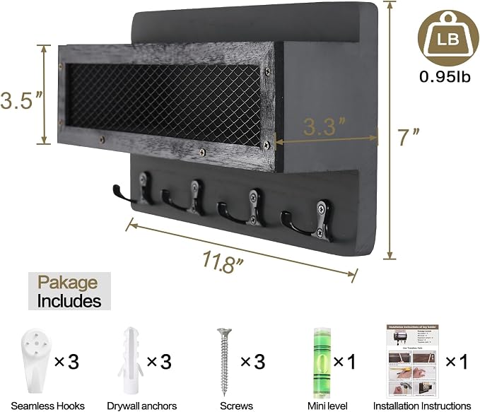 ADIIL Mail and Key Holder for Wall Decorative, Wooden Wall Mount Key Rack - Image 6