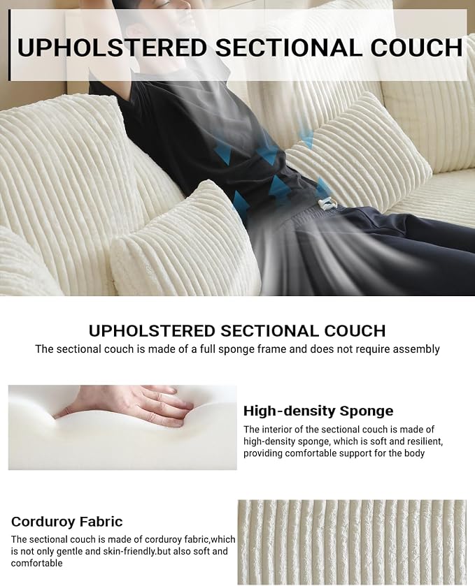 110" Cloud Sectional Couch, Modular Sectional Sofa - Image 5