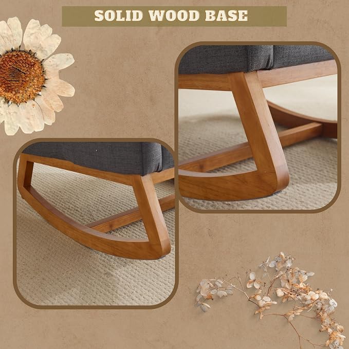 VINGLI Grey Linen Nursery Rocking Chair - Image 5