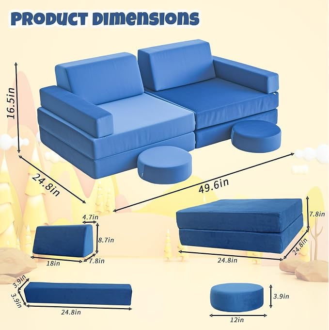 12 Pcs Modular Kids Play Sofa Convertible Foam Floor Mat and Play Fortress - Image 2