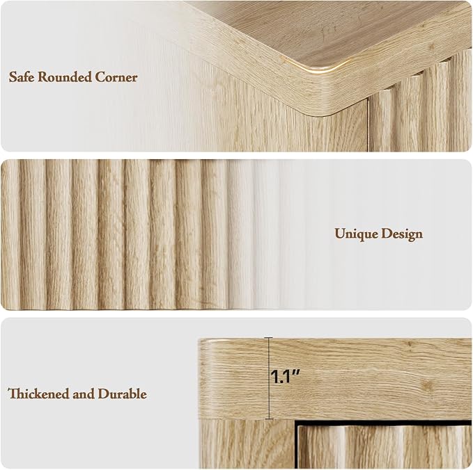 Night Stand with 3 Drawers, Fluted Bed Side End Table with Metal Handle - Image 6