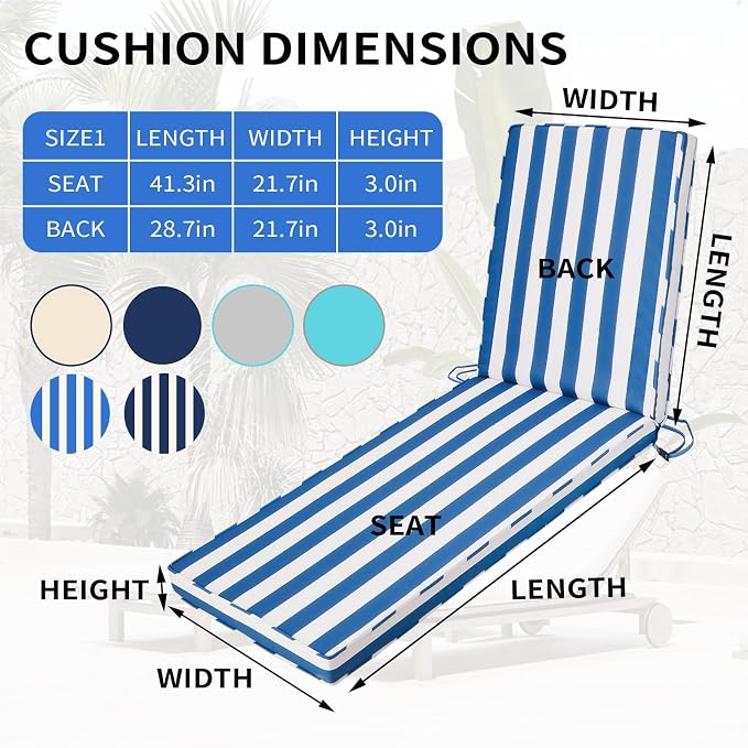 Outdoor Chaise Lounge Cushions for Patio, Waterproof Replacement Seat Cushions - Image 4