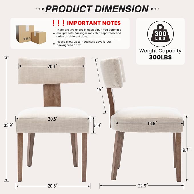 HNY Mid Century Modern Dining Chairs Set of 4, Farmhouse Linen Fabric - Image 2