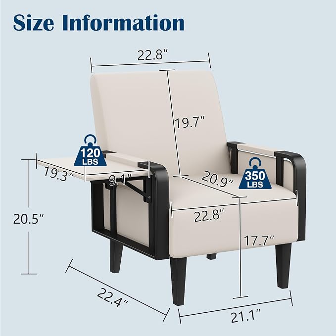 Andeworld Modern Beige Accent Chair Set of 2, PU Leather Upholstered Armchair - Image 2