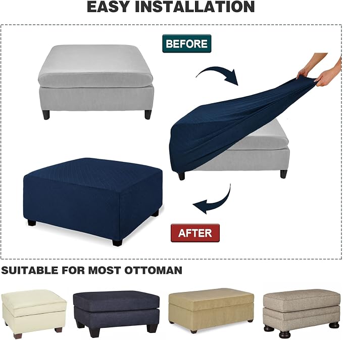 NeColorLife Ottoman Cover Rectangle Oversize Slipcover Stretch Footrest Stool - Image 5