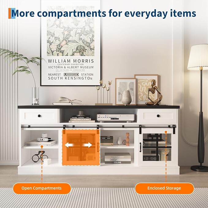 Garvee Farmhouse TV Stand for 80" TVs, Media Console Table - Image 4
