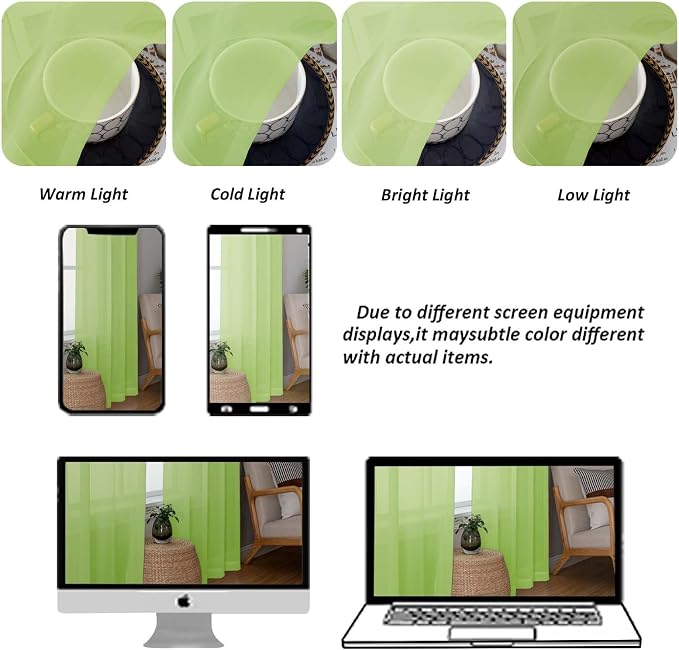 Chyhomenyc Sheer Lime Curtains 90 inches Long 2 Panels, Light Filtering Soft - Image 4