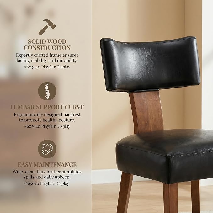 HNY Mid Century Modern Dining Chairs Set of 2, Farmhouse PU Leather Upholstered - Image 4