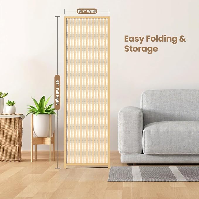 6 Panel Room Divider and Extra Wide Folding Privacy Screen, 94.5" W x 67" H - Image 7