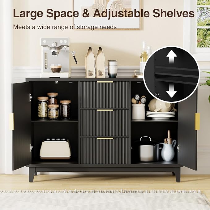 47.2" W Storage Cabinet with 3 Drawers, Fluted Buffet Cabinet with Storage - Image 4