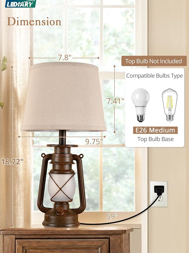 LEDIARY 18.72" LED Vintage Lantern Flickering Flame Table Lamps - Image 5