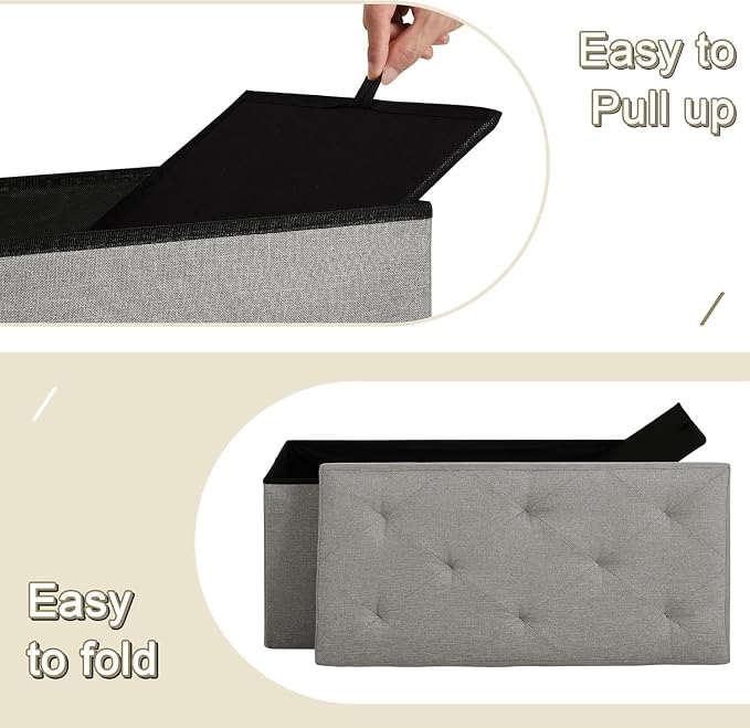 VECELO 30'' Folding Storage Ottoman Bench, Storage Chest, Linen Fabric Foot - Image 6