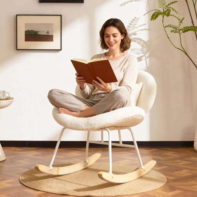 VINGLI 25.6" Extra Wide Criss Cross Nursery Rocking Chair, Cute Curved 115° by VINGLI