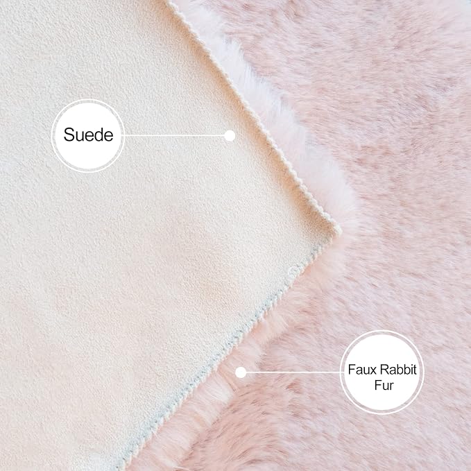 ORINOVA Pink Fluffy Washable Faux Rabbit Fuzzy Fur Area Rugs - Image 4