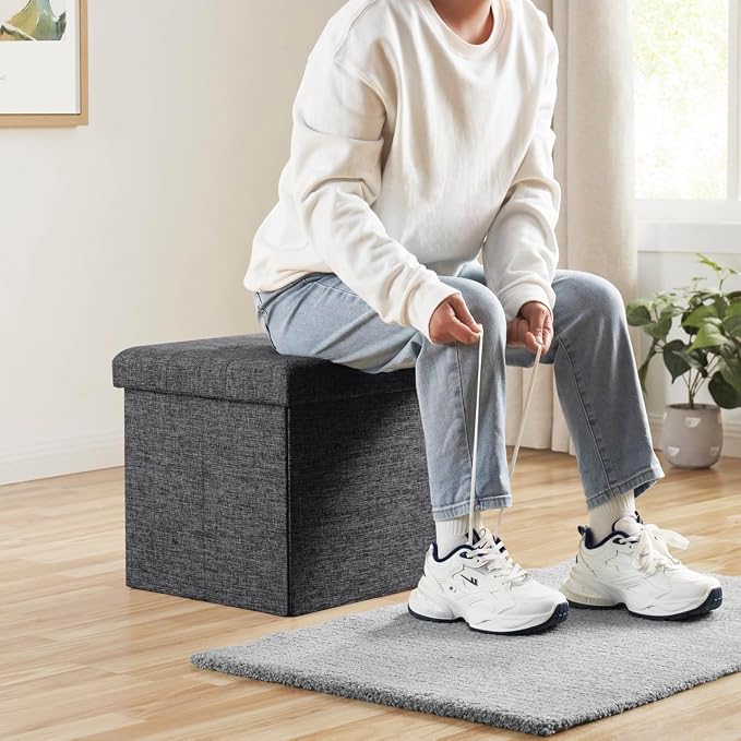 Ornavo Home 2 Pack 15 Inch Folding Storage Ottoman - Image 2
