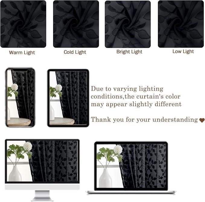 Chyhomenyc Black Sheer Curtains 24 Inch Length, Light Filtering Leaf Tufted - Image 8