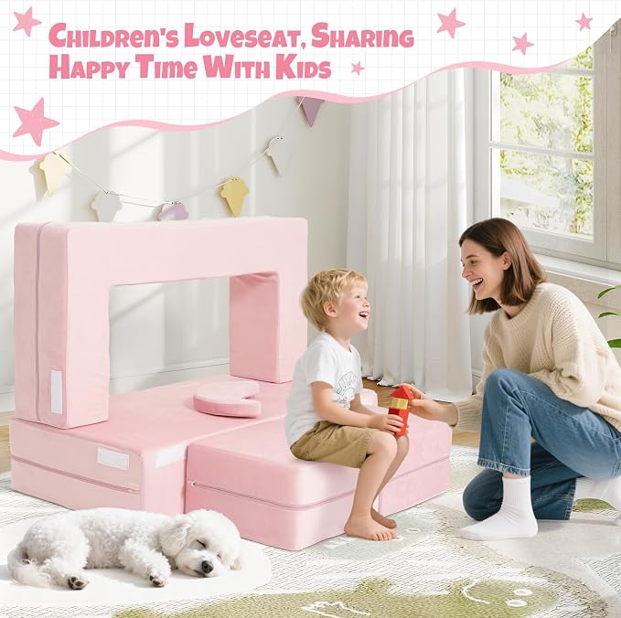 5 Pcs Modular Kids Play Couch, Toddler Couches That Fold Out, Plush Foam Chair - Image 4