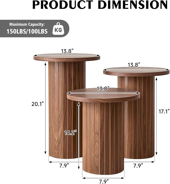 Round Side Tables Set of 3, Circle Modern Fluted Nesting Coffee Table, Accent - Image 2