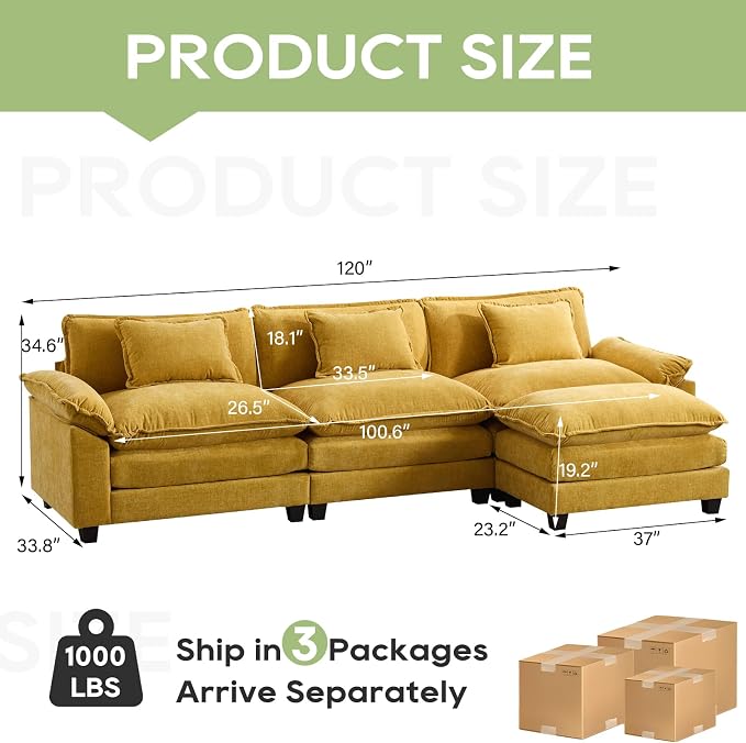 Oprisen 120" Modular Sectional Sofa, Comfy Cloud Couch Sectional Sofa - Image 2