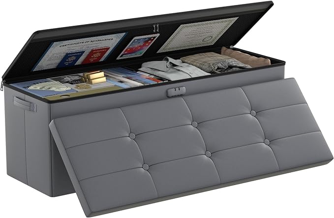 DocSafe Storage Ottoman Bench, Fireproof＆Waterproof Folding Bench by DocSafe