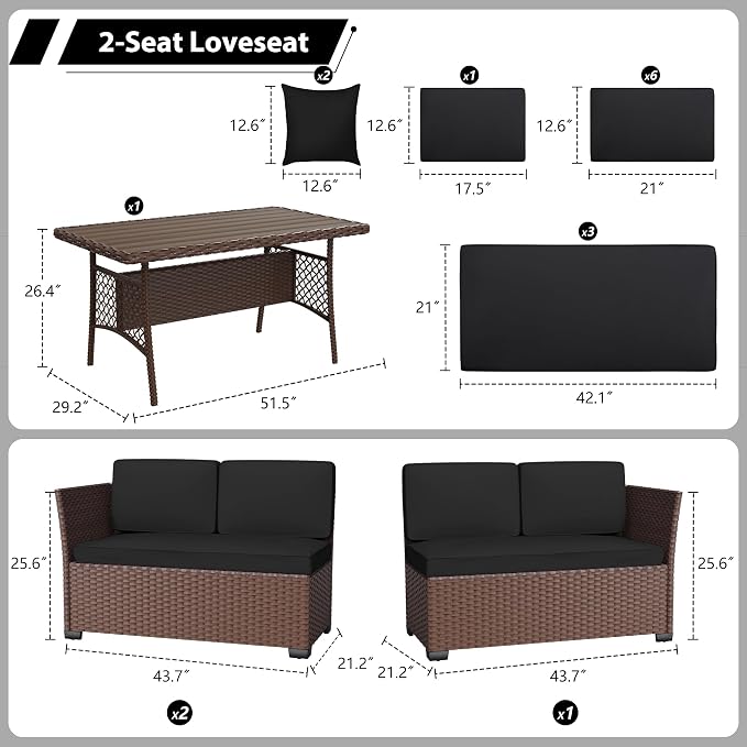 KIGOTY 7 Piece Patio Furniture Set, Outdoor PE Wicker Rattan Outdoor Dining Set - Image 2