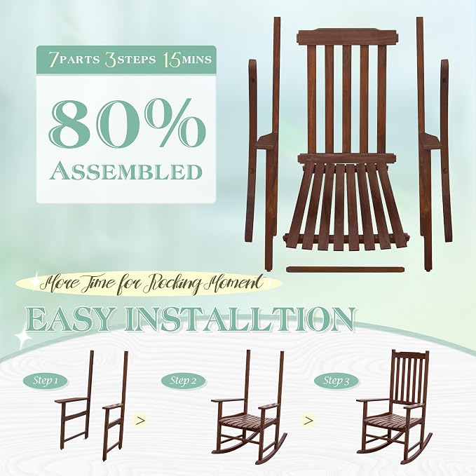 Flamaker Outdoor Rocking Chair Oversized Wooden Patio Chairs - Image 4