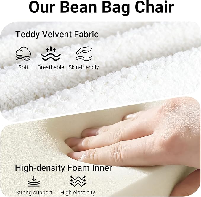 Giant Bean Bag Chair for Adults, Comfy Chair for Bedroom, Memory Foam Chair - Image 3