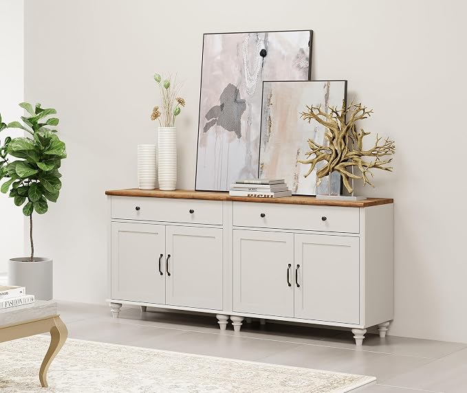 WAMAPT Buffet Cabinet with 4 Doors and 2 Drawers, Large Coffee Bar Table Wood - Image 6