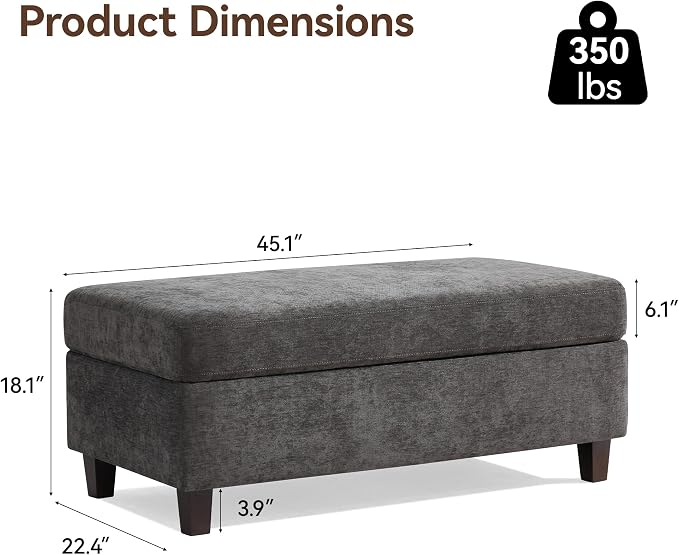 45 Inch Large Storage Ottoman Bench - Image 2